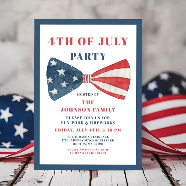 Red, White And Blue Bow 4th Of July Invitation (Red, White And Blue Bow 4th Of July Invitation)