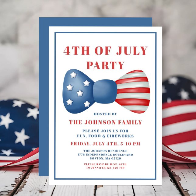 Red, White And Blue Bow 4th Of July Invitation (Red, White And Blue Bow 4th Of July Invitation)