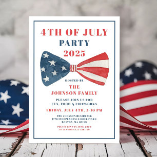 Red, White And Blue Bow 4th Of July Invitation