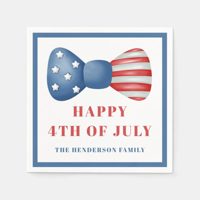 Red, White And Blue Bow 4th Of July Napkin (Front)