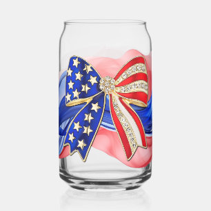 Red, White, and Blue bow Can Glass