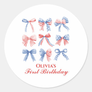 Red, White and Blue Bows fourth of July birthday Classic Round Sticker