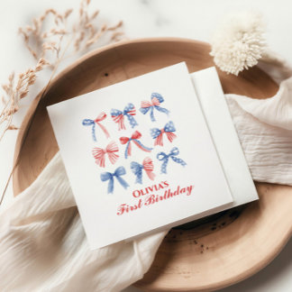 Red, White and Blue Bows fourth of July birthday Napkin
