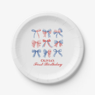 Red, White and Blue Bows fourth of July birthday Paper Plate