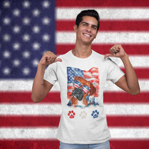 Red White and Blue Boxer Dog American 4th of July T-Shirt