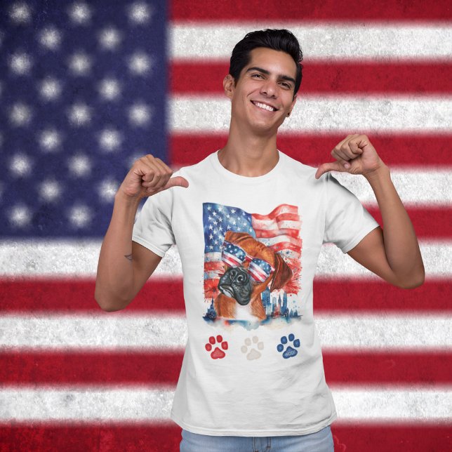 Red White and Blue Boxer Dog American 4th of July T-Shirt (Creator Uploaded)