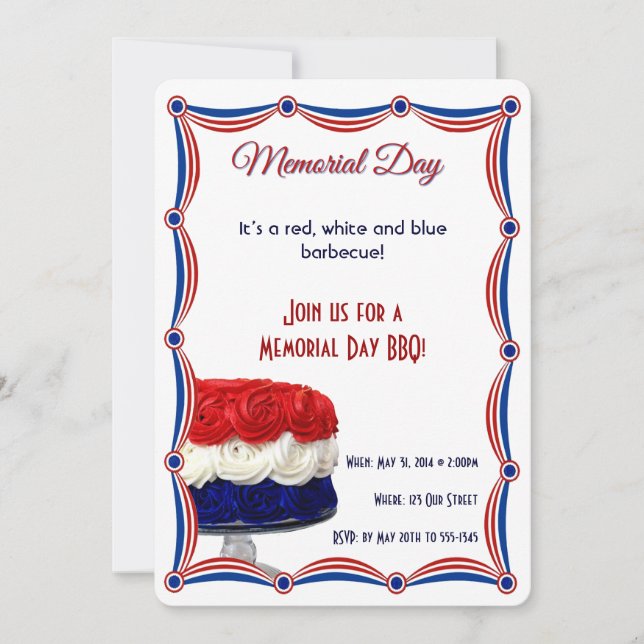 Red White and Blue Bunting Cake Memorial Day Invitation (Front)