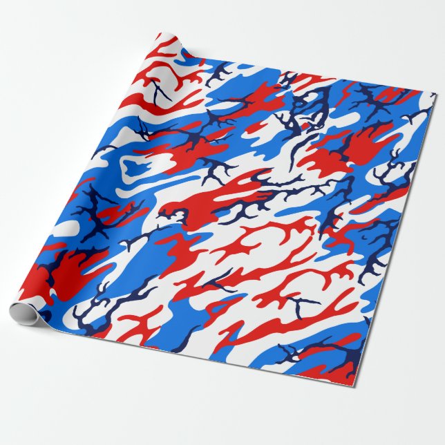 Red White and Blue Camo Wrapping Paper (Unrolled)