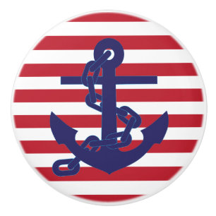 Red White and Blue Chain Anchors Away Ceramic Knob