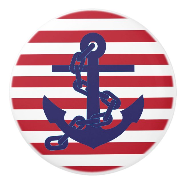 Red White and Blue Chain Anchors Away Ceramic Knob (Front)