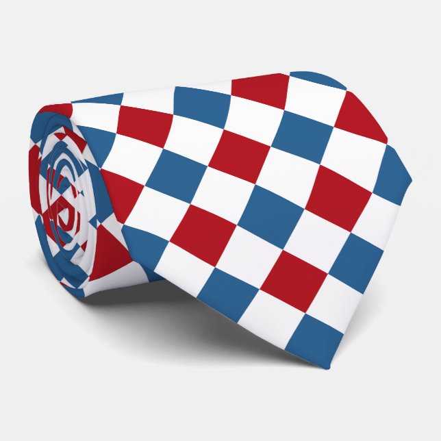 Red, White and Blue Chequerboard Tie (Rolled)
