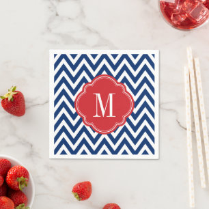 Red White and Blue Chevron Monogram Napkin