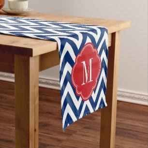 Red White and Blue Chevron Monogram Short Table Runner