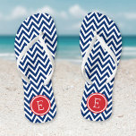Red White and Blue Chevron Monogram Thongs<br><div class="desc">Custom printed flip flop sandals with a stylish modern chevron pattern and your custom monogram or other text in a circle frame. Click Customise It to change text fonts and colours or add your own images to create a unique one of a kind design!</div>