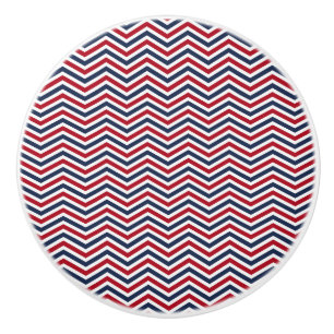 Red White and Blue Chevrons Ceramic Knob