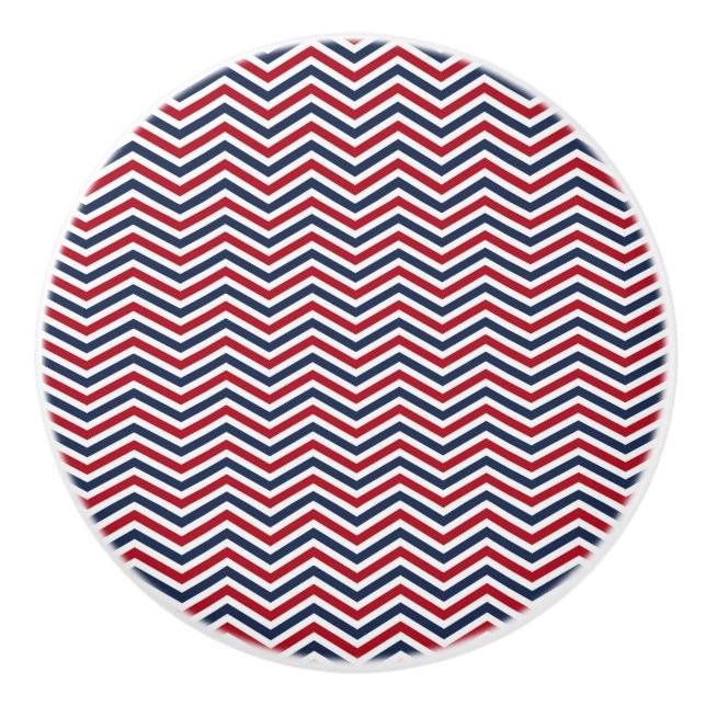 Red White and Blue Chevrons Ceramic Knob (Front)