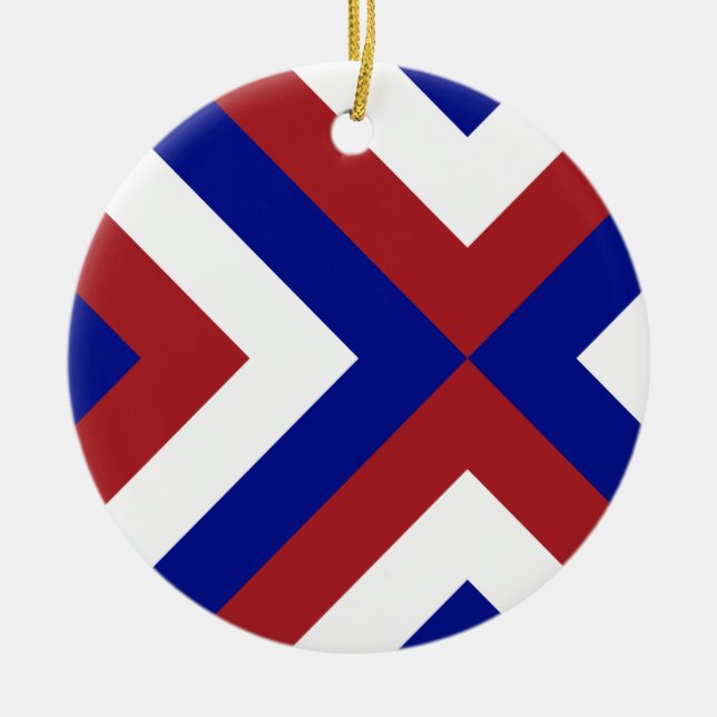 Red, White, and Blue Chevrons Ceramic Tree Decoration (Front)