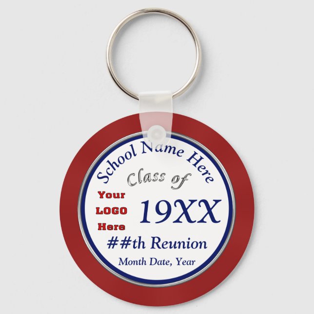 Red White and Blue Class Reunion Gifts Personalise Key Ring (Front)