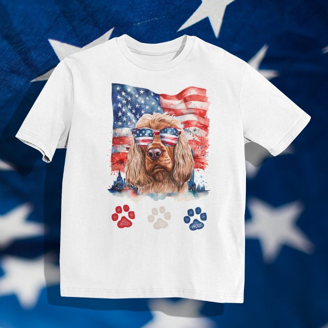 Red White and Blue Cocker Spaniel Dog 4th of July T-Shirt (Creator Uploaded)