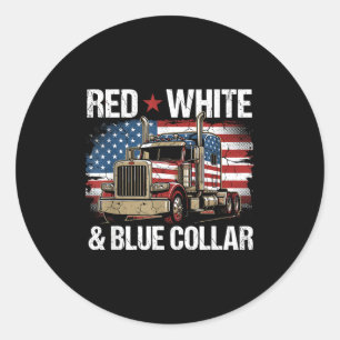 Red white and blue collar patriotic usa flag classic round sticker