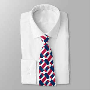 Red White And Blue Colour Block Print Neck Tie