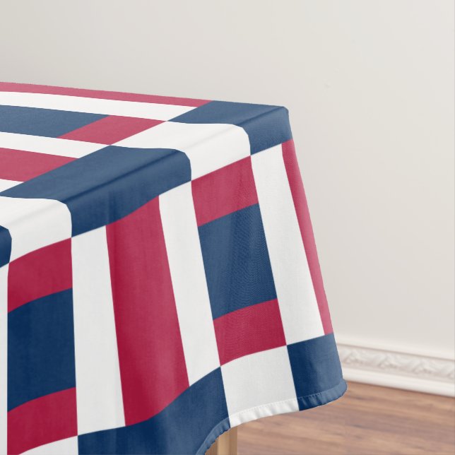 Red White And Blue Colour Block Print Tablecloth (In Situ)