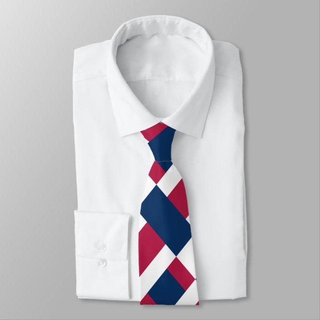 Red White And Blue Colour Block Print Tie (Tied)