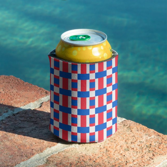 Red White And Blue Colour Blocked Print  Can Cooler (In Situ Pool)