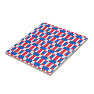 Red White And Blue Colour Blocked Print  Ceramic Tile