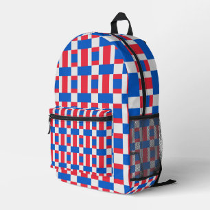 Red White And Blue Colour Blocked Print  Printed Backpack