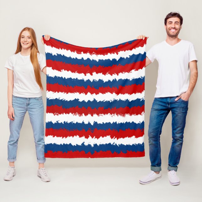 Red, White and Blue Cool Stripes Fleece Blanket (In Situ)