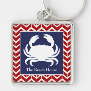 Red White and Blue Crab Personalise Nautical Boat Key Ring