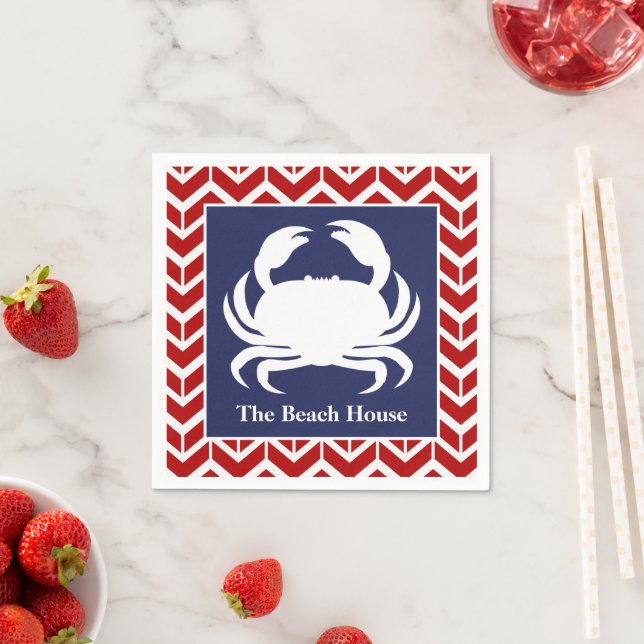 Red White and Blue Crab Personalise Nautical Party Napkin (Insitu)