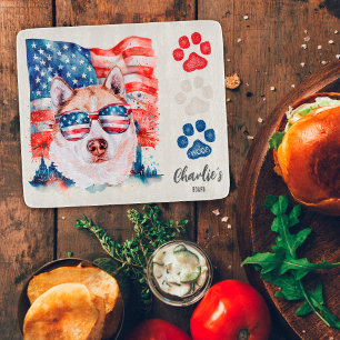 Red White and Blue Cream Siberian Husky Dog Treat Cutting Board