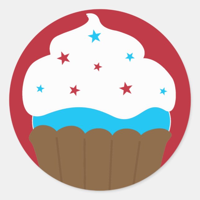 Red White and Blue Cupcake Classic Round Sticker (Front)