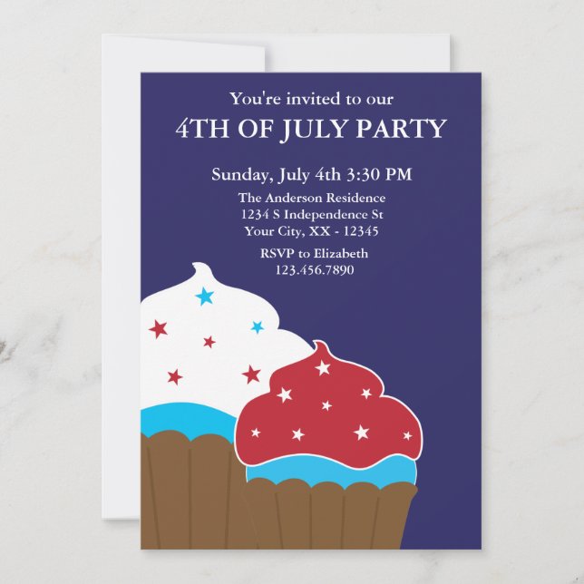 Red White and Blue Cupcakes 4th of July Party Invitation (Front)