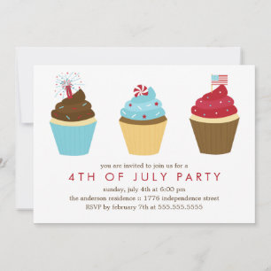 Red White and Blue Cupcakes 4th of July Party Invitation