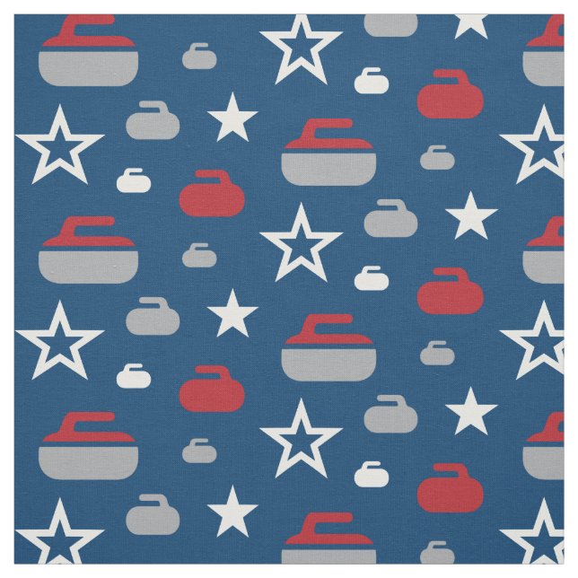 Red, White and Blue Curling Rocks Fabric (Swatch)