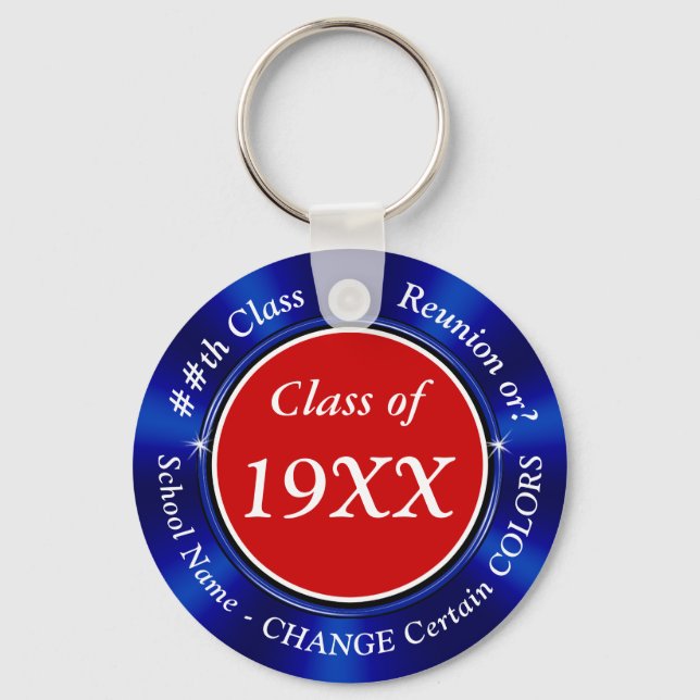 Red, White and Blue Custom Class Reunion Keychains (Front)