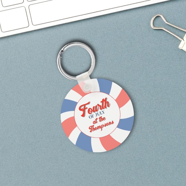 Red White and Blue Custom Fourth of July Key Ring (Red, white and blue fourth of July Keychain.)