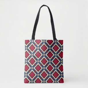 Red White and Blue Diamond Pattern Tote Bag