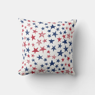 Red White and Blue Doodle Stars Cushion