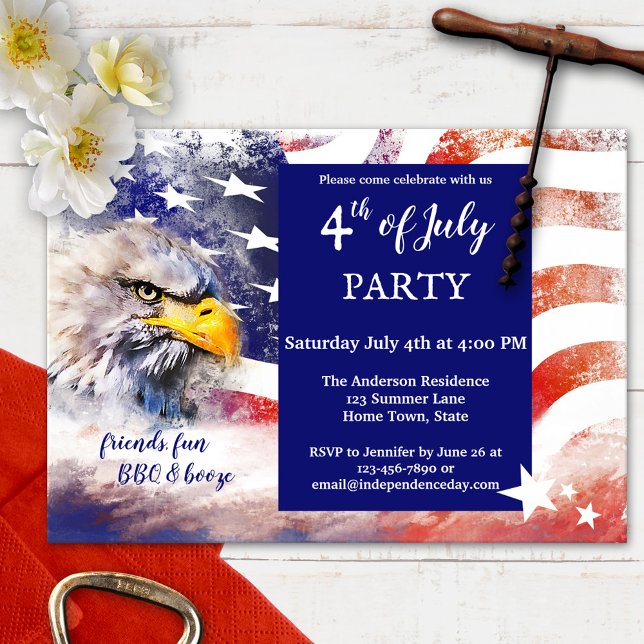 Red White and Blue Eagle 4th of July Party Invitation (Creator Uploaded)