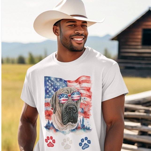 Red White and Blue English Mastiff Dog 4th of July T-Shirt (Creator Uploaded)