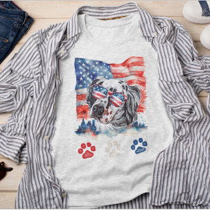 Red White and Blue English Setter Dog 4th of July T-Shirt