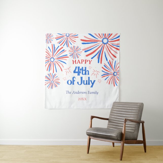 Red, White and Blue Festive 4th of July Fireworks  Tapestry (In Situ)