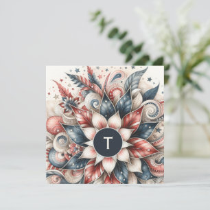 Red White and Blue Festive Monogram Flat Card