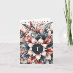 Red White and Blue Festive Monogram Note Card