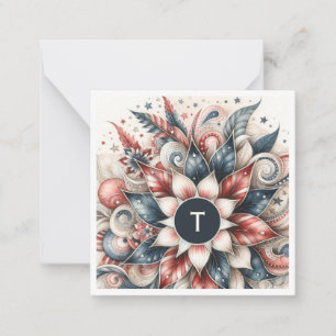 Red White and Blue Festive Monogram Note Card