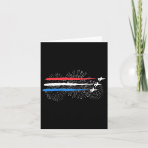 Red White And Blue Fighter Jets With Fireworks 4th Card